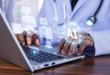 Doctor using AI Artificial intelligent management in flow chart for planning treatment patient.
